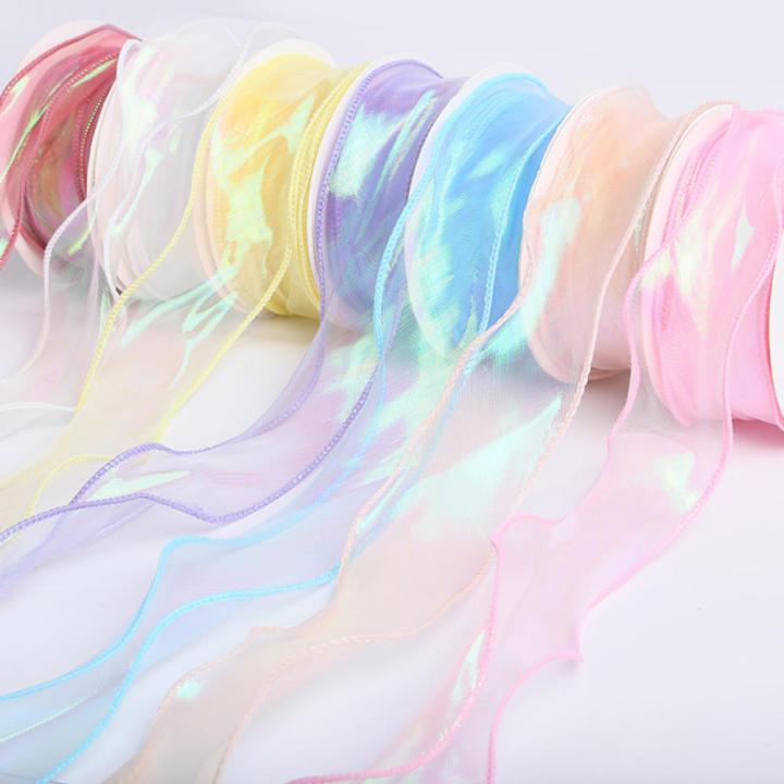 Iridescent Organza Ribbon Decorative 10 Yards Wavy Edge Fishtail Ribbon Reflective Ribbon 40mm Width Iridescent Ribbon for Gift