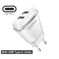 Doomax DO01 Fast Charger Dual USB Charger for Android and iPhone 2.1A with Micro USB OR Type-C Cable Wall Charger Adapter. 