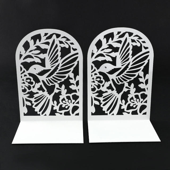 Black White Hummingbird Silhouettes Nature Inspired Metal Metal Bookends Bookcase Accessories for Home Decor Reading Nook Essentials Bird Lovers Gift Idea Office Organization