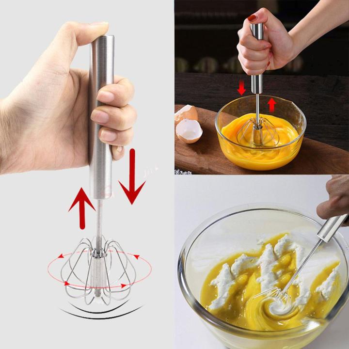 Hand Push Semi-automatic Mixer Egg Beater Manual Self Turning Stainless Steel Whisk Hand Blender Egg Cream Stirring Kitchen Tools