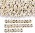 Pack Of 40 Beads Wooden ABC Beads Set Alphabets- Wood Letter Beads- Multipurpose- Square Shape Wooden Shape -   Wood cube Letter Beads  - Cube Wooden Alphabet Beads. 