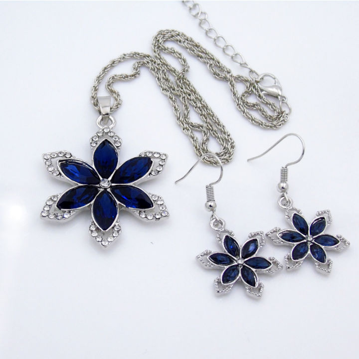 Cccam Espa?a 2022 Estables Ofertas Navide?as Liquidaciones Collar De Cristal Azul Con Forma De Flor De Seis Pétalos Para Novia Collar De Nieve Con Personalidad Estilo Retro Regalo De Aniversario De Boda
