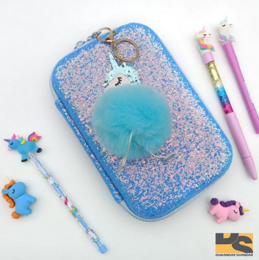 unicorn pencil Faux Pom Pom case pencil case Creative school supplies stationery | Cute stationary items for girls