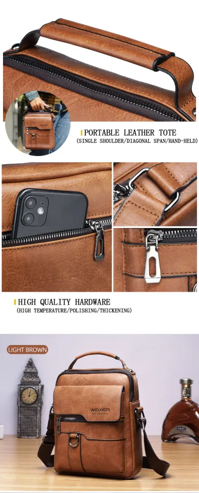 Men's Shoulder Bag Retro Leather Vertical Portable high quality Business