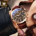 OLEVS Fashion Leather Watch for Men Waterproof Chronograph Quartz Clock Analog Men Wrist Watch - 2871. 