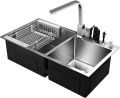SA HANDMADE KITCHEN SINK DOUBLE BOWL 82X45 SILVER WITH KNIFE HOLDER. 