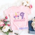 It's My 2-9th Birthday Numuber T-Shirt Kawaii Unicorn Eyelashes Cartoon Pink Kids Clothes Girls T Shirt Short Sleeve. 