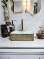 Alkhaleej Rose Gold Ceramic Square Shape Wash Basin | Tabletop Ceramic Bathroom Sink | Wash Basin For Bathroom ( 19"X15"X5". 