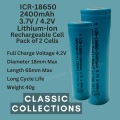 18650 ICR 2400mAh 3.7V Pack of Two - Lithium ion - Li-io - Rechargeable High Capacity Battery Cell. 