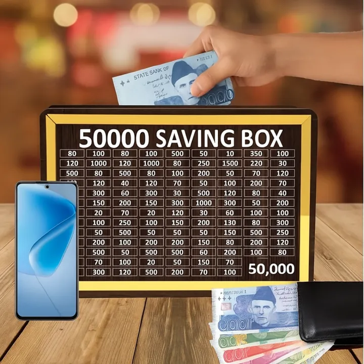 Wooden 50K Money Saving Box – Small Cash Storage Box with Top Insert ...