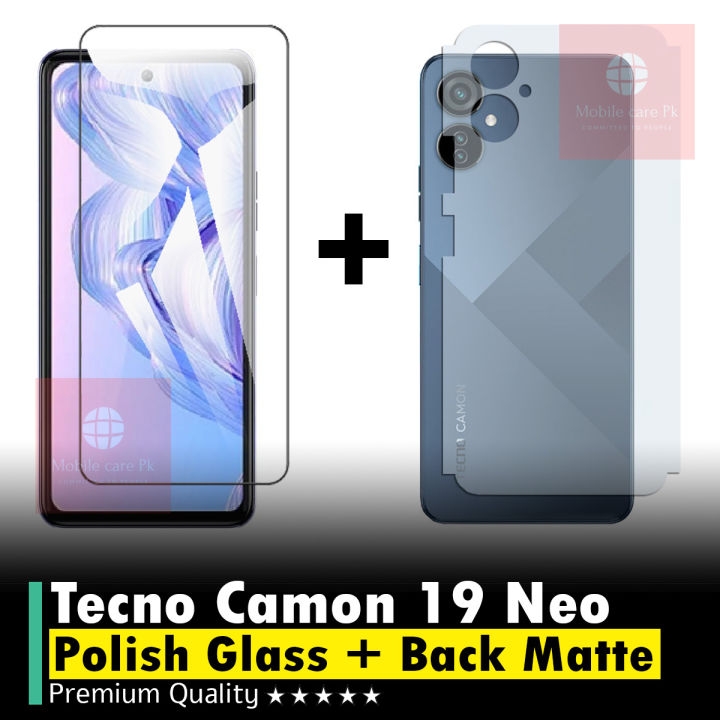 Tecno Camon 19 Neo Glass Protector Polish Screen Tempered + Back Protector Carbon Fiber Matte Soft Skin Sheet For Tecno Camon 19 Neo