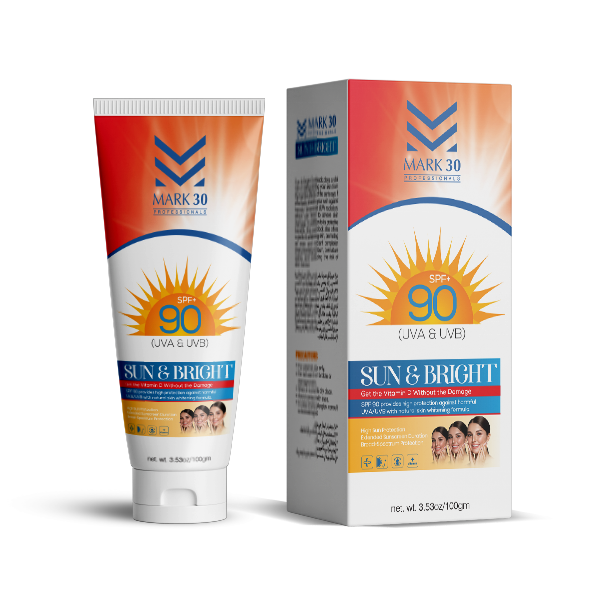 Mark30, SunBlock SPF90 100g | UVA & UVB Protection| New Packing l Sun & Bright l Summer Sun Screen| Protector From Light| For All Skin Types| For Men and Women l Sunscreen l Spf l For Dry Skin l Protect For Hot Weather l