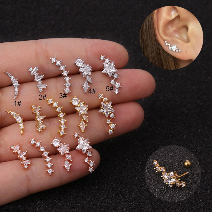 Superman Ruoias Rose Curved Cz Cartilage Stud Helix Rook Conch Screw Back Earring 10g Stainless Steel Ear Piercing Jewelry