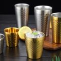 Double-Wall Cups Stainless Steel Cold Water Drinks Cup Keep Cold Hammered Texture Anti-scalding Anti-fall Milk Mugs. 