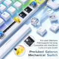 Tezarre TK63 Pro Blue Switch  Wireless Keyboard Bluetooth/2.4G/USB Wired ARGB Mechanical Gaming Keyboard RGB Backlit PBT Pudding Keycaps Hot-Swappable 3 modes Software Supported Bluetooth blue switch ( black & white ). 