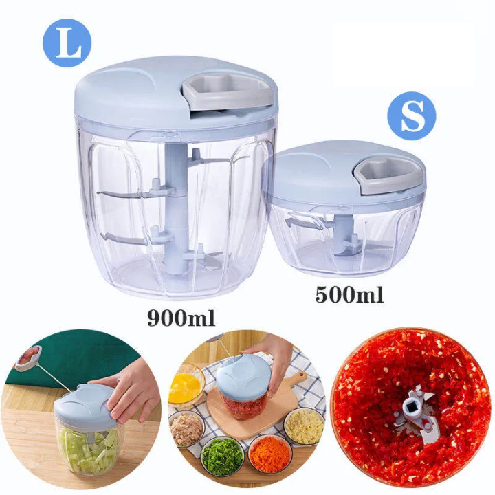 Multifunction Kitchen Food chopper Machine onion chopper Hand Pull Speedy Chopper Turbo Cutter Nicer Dicer Plus Garlic Press small meat Shredders Grinder Mincer Mixer Blender can cut fruits/vegetables/nuts/herbs/onions/garlic/chili /900ML/500ML/200ML