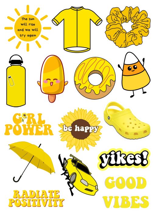 Pack of 15,"Bright & Cheerful Yellow Aesthetic Sticker Collection: Sunshine-Inspired Designs for Creative Expression" for laptop, waterbottle, notebook, mobileback etc