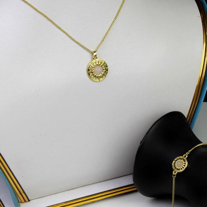 Lovisa 2pc pendent chain locket & bracelet with semi precious stone necklace for girl Trendy high quality golden