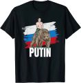 Putin on Bear Russia President Moscow Gift Men T-Shirt Short Casual O-Neck Shirts. 