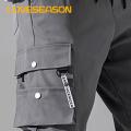 Loveseason Fitness Pants Mid-Rise Multi Pockets Solid Color Casual Cargo Pants. 