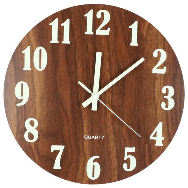 12 Inch Night Light Function Wooden Wall Clock Vintage Rustic Country Tuscan Style For Kitchen Office Home Silent & Non-Ticking Large Number Operated Indoor Clocks