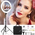 26cm Ring Light with Mobile Holder, Stand Holder and 7ft Stand, RingLight with 7 Feet Stand, Three Colours Makeup LED RingLight with Tripod Stand, Dimmable Selfie Ring Light with USB for Videography and Photography. 