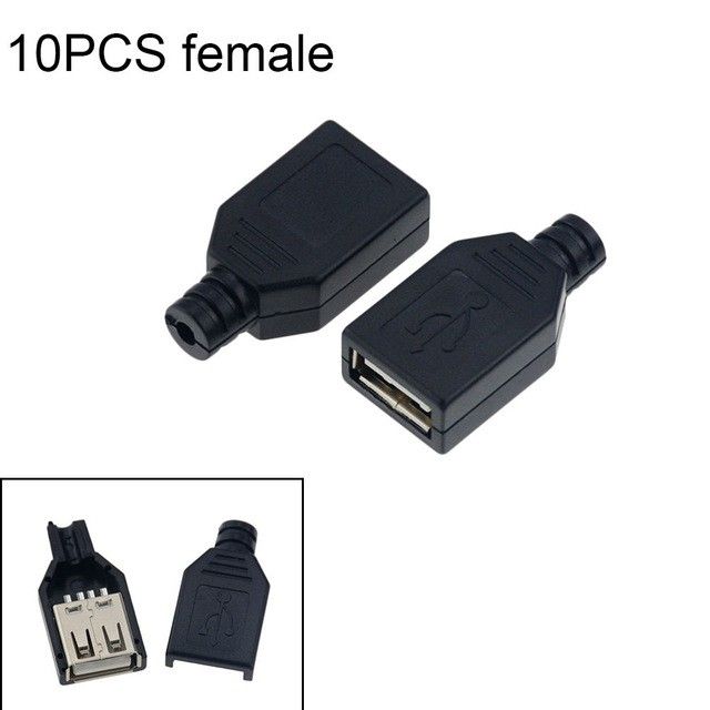 10pcs%20Type%20A%20Male%20Female%20USB%204%20Pin%20Plug%20Socket%20Connector%20With%20Black%20Plastic%20Cover%20Type-A%20DIY%20Kits%20-%20Image%202