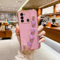 Maitus for Tecno Spark Go 2022 Back Cover with Love Heart Bracelet Luxury Slim 6D Plating Square Frame Camera Lens Protection Shiny Chain Cases Soft Silicone Mobile Phone Case. 