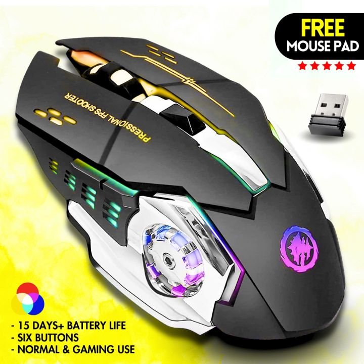 【PRO】Rechargeable RGB Wireless Gaming Mouse With 3200 dpi Mechanical 6 ...