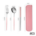4pcs Portable Stainless Steel Cutlery Set Travel Dinnerware Set Spoon Fork Chopsticks Kitchen Accessory with Case Cutlery Camping Dinner Sets. 