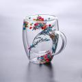 Creative Double Wall Glass Cup Real Flower Conch Flash Filler Glass Cups Hand Gifts High Borosilicate Glass Cups with Handles. 