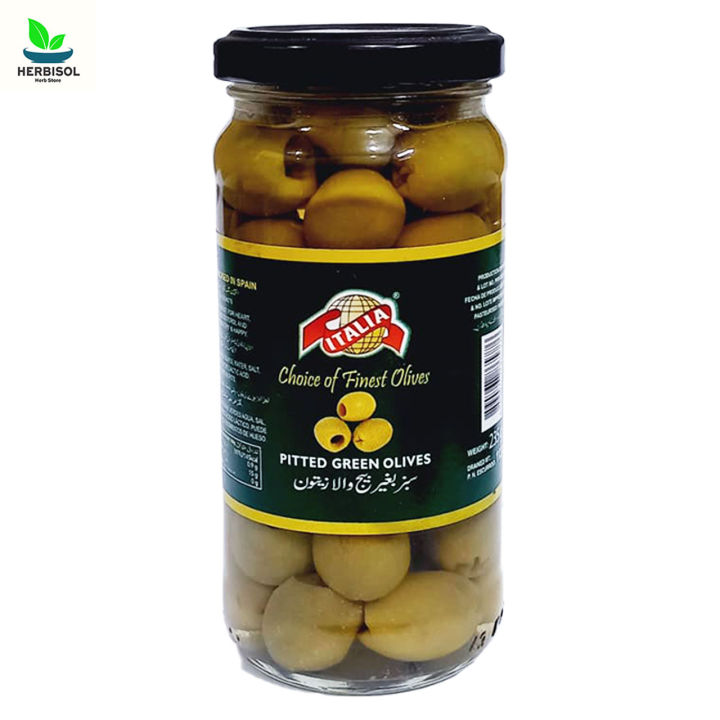 Green Olives by Italia - 235g - Pitted Green Olive / Sabz Bughair Bheej Wala Zaitoon - Imported From Spain