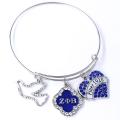 【Hengli jewelry story】DOUBLE NOSE Clear And Blue Crystal Finer 1920 Zeta Phi Beta Dove Sorority Bangles Bracelet. 
