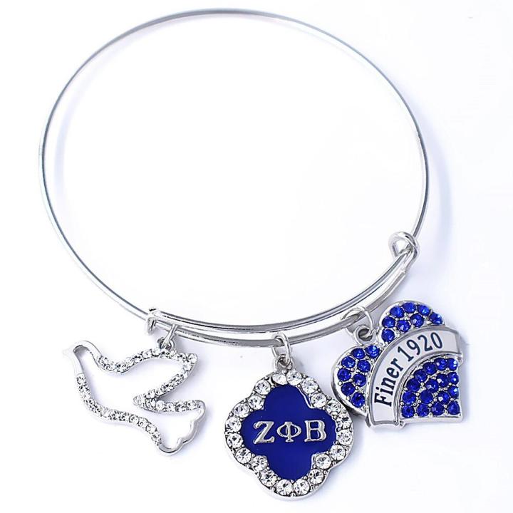 【Hengli jewelry story】DOUBLE NOSE Clear And Blue Crystal Finer 1920 Zeta Phi Beta Dove Sorority Bangles Bracelet