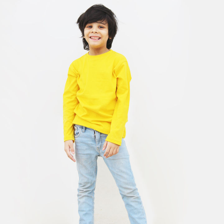The Shop - Kids Clothes - Cotton Yellow Full Sleeves T Shirt For Boys And Girls Kids, 1 Years To 14 Years - FS1-YLW