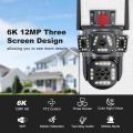 PTZ WiFi 12MP 4K Dual Lens Three screens Camera Outdoor Protection Motion Detection Outdoor IP CCTV Survalance Cameras 6K 12MP WiFi Security Camera Three Screen 360° View IP Camera Auto Tracking CCTV Security Protection Home CCTV Mini Street Cam. 