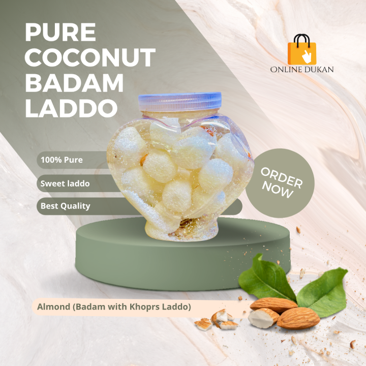 COCONUT LADDO VIP WITH ALMOND, DATES, KISHMISH, TUTTI FRUTI - SWEET BALLS - KHOPRA LADDO - PURE COCONUT LADDO - MEETHA NARIAL LADDO - COCONUT BADAM LADDO - COCONUT KHAJOOR LADDO - COCONUT KISHMISH LADDO - COCONUT ASHARFI LADDO
