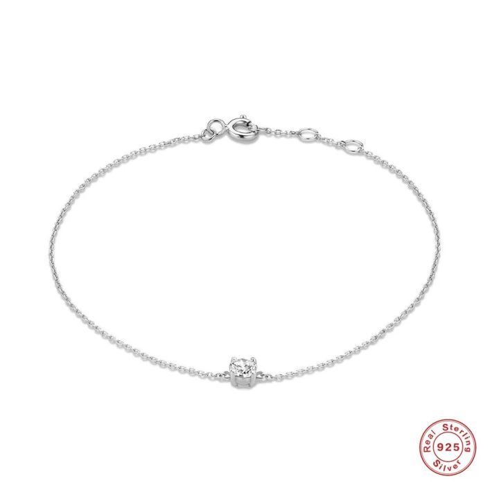 Aide 925 Sterling Silver Single Round White Zircon Chain Bracelets For Women 18K Gold Plated Simple Bracelet Temperament Jewelry