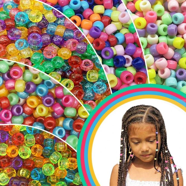 100pcs Hair Beads Pony Beads for Hair Braids 6x9mm Plastic Bead 4mm Large Hole for Kids Girls African Hair Bead Accessories