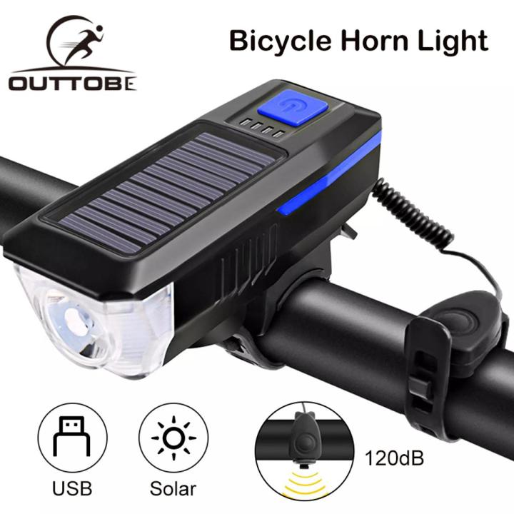 Outtobe bicycle light Solar Light USB Charging bicycle parts Bicycle Bell Horn Lamp Bike light Bike Front Light USB Solar Powered Rechargeable Waterproof Cycling Headlight with 3 Lighting Modes Mounta...