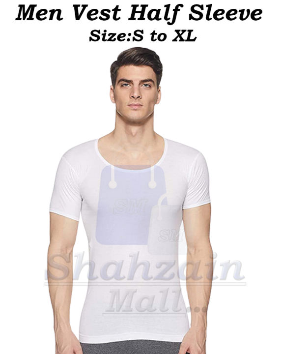 Cotton Banyan Round Neck Half Sleeve Vest for Men