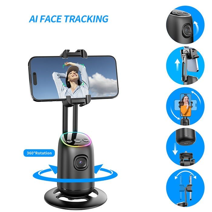 P05 AI Intelligent Tracker 360° Auto Face Tracking Smart Rotation Desktop Selfie Gimbal Stabilizer for Smartphone | Holder Smart Robot Face Cameraman 360-degree Rotation Face Tracking Mobile Phone Stand Auto Face Tracking AI Desk Selfie Gimbal ADL-P05