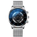 Geneva Watch Men's Fashion Business Calendar Watches Blue Stainless Steel Mesh Belt Analog Quartz Wristwatch Jam Tangan. 