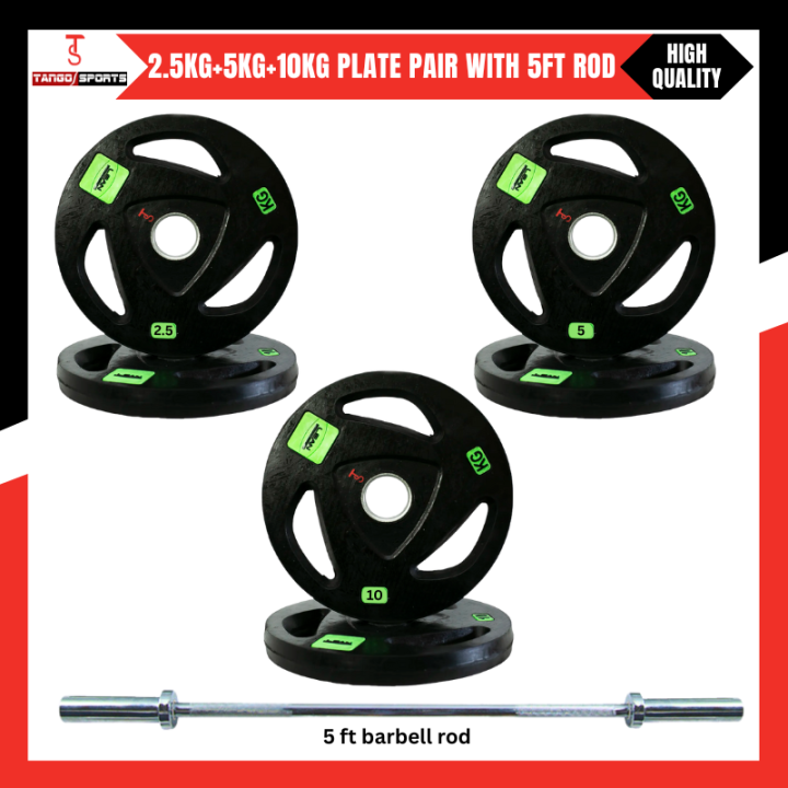 45kg Weight Plate Set - 2.5KG Pair Olympic Rubber Coated Weight Plates, 5KG Pair Olympic Rubber Coated Weight Plate, 10kg Pair Olympic Rubber Coated Weight Plate With 5 Feet Olympic Rod 2Inch