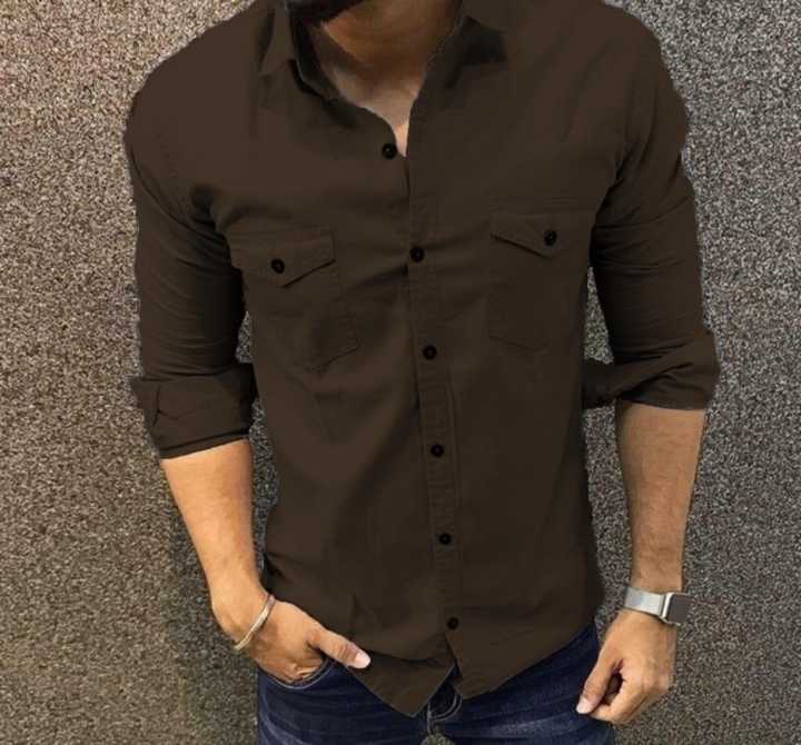 Coffee%20Brown%20Double%20Pocket%20Casual%20Shirt%20-%20Image%202