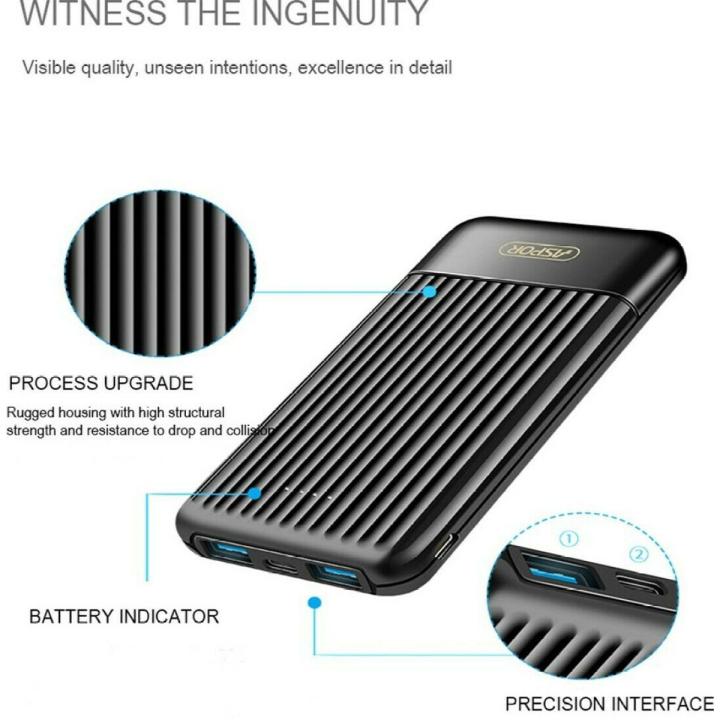 New  ASPOR Power Bank  10000mAh  Charging  Fast With 2 USB Ports  Battery Indicator  Model A323