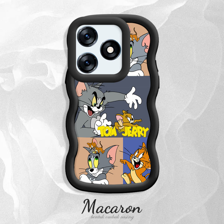 TA for Infinix Itel A70 Back Cover Macaron Wave Soft Silicone Mobile Phone Cover Cute Tom and Jerry Pattern Pattern Case