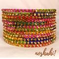 Indian Variety Amazing Rhinestone Collection Set of 12 Multi Metal Bangles for Women. 