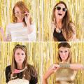 Golden Metallic Tinsel Foil Fringe Curtains 3.2ft x 6.5ft Backdrop Photo Booth Gold Metallic Foil Curtain for Birthday, Wedding, Bridal Shower, Baby Shower, Anniversary Party Decoration. 