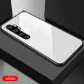 Biruiqu For Xiaomi Mi Note 10 Lite Shockproof Tempered Glass Back Soft Silicone Edge Black Case Cover Casing. 